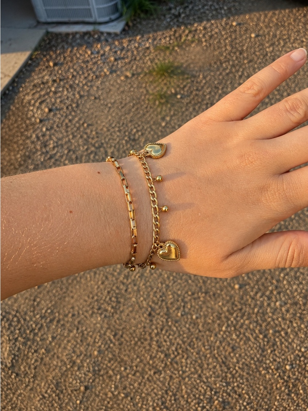 Gold Heart Charm Bracelet Set - Women Jewelry